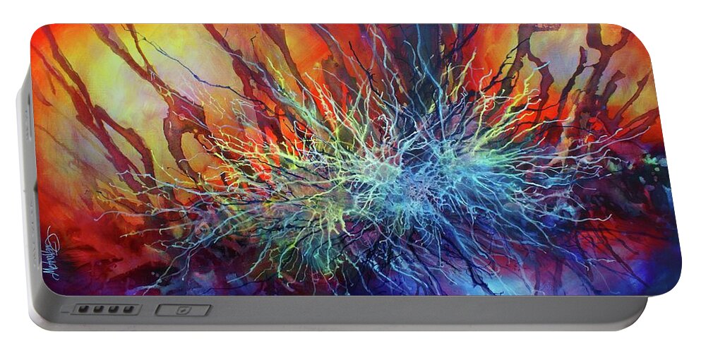 Colorful Portable Battery Charger featuring the painting ' Combining Elements' by Michael Lang