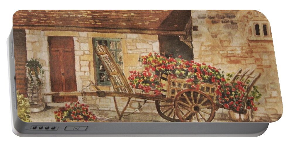 Rustic Portable Battery Charger featuring the painting Vougeot by Mary Ellen Mueller Legault