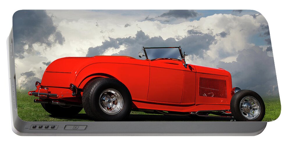 1932 Ford Roadster Portable Battery Charger featuring the photograph 1932 Ford 'Very Red' Roadster by Dave Koontz