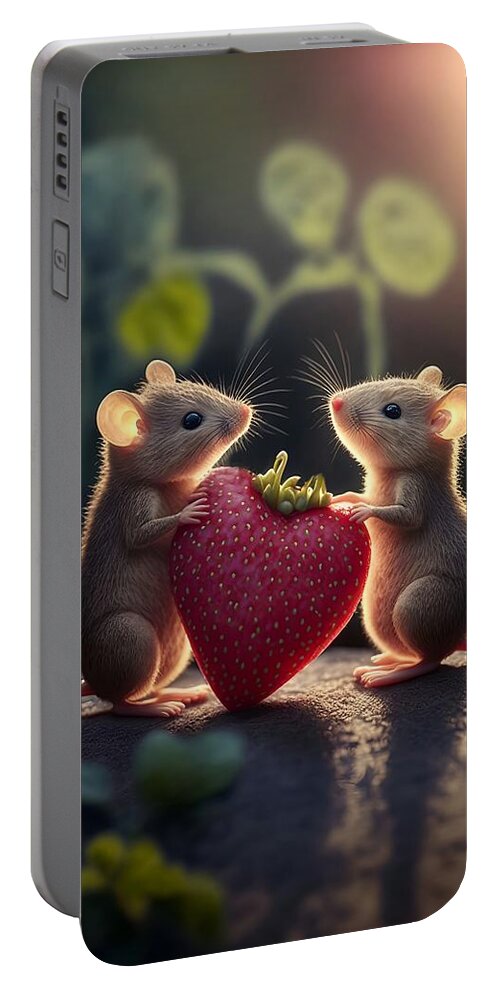 A Couple Of Love Mices Portable Battery Charger featuring the mixed media A Couple of Love Mices 2 #1 by Lilia S