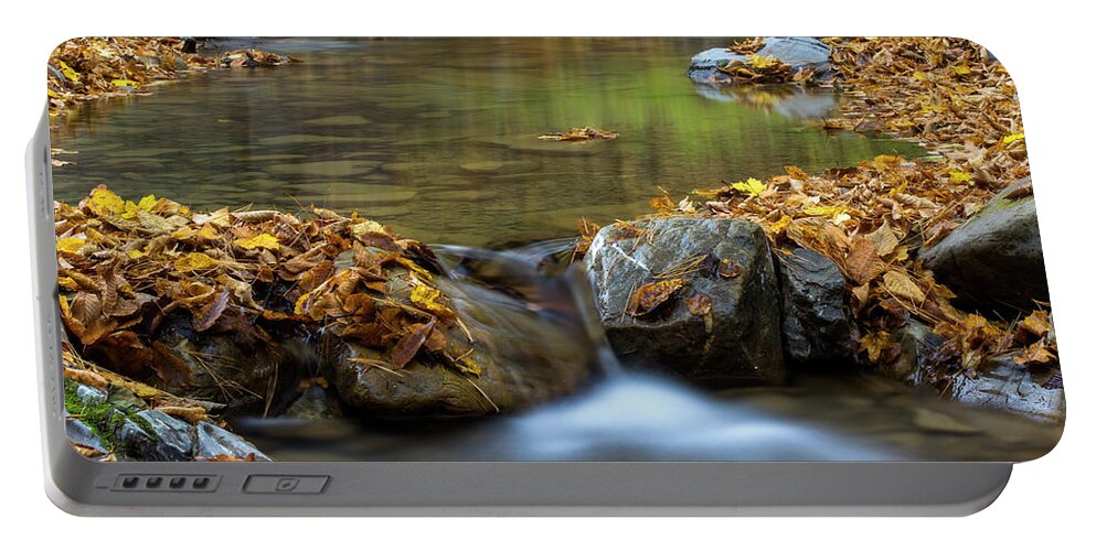 Water Portable Battery Charger featuring the photograph A little cascade in the Carpathian Mountains in fall season by Sebastian Radu