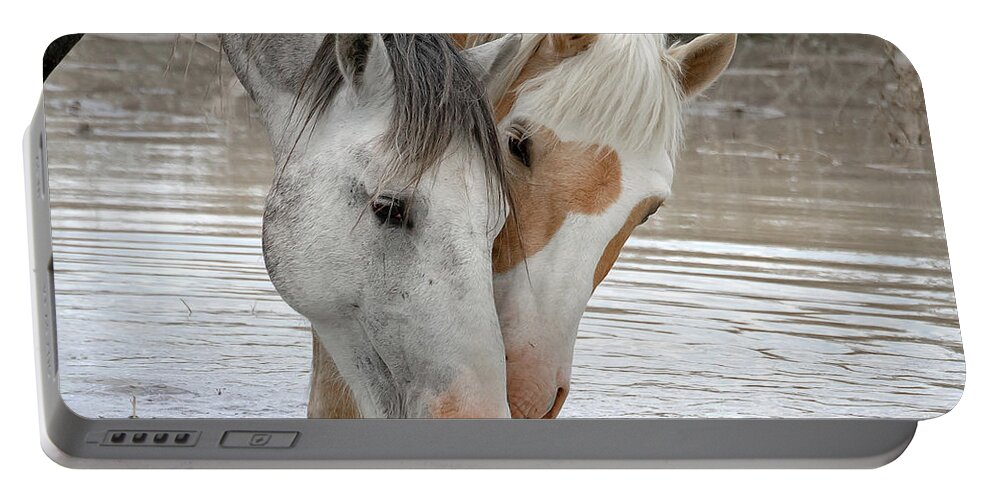 Wild Horses Portable Battery Charger featuring the photograph A Long Cool Drink by Mindy Musick King