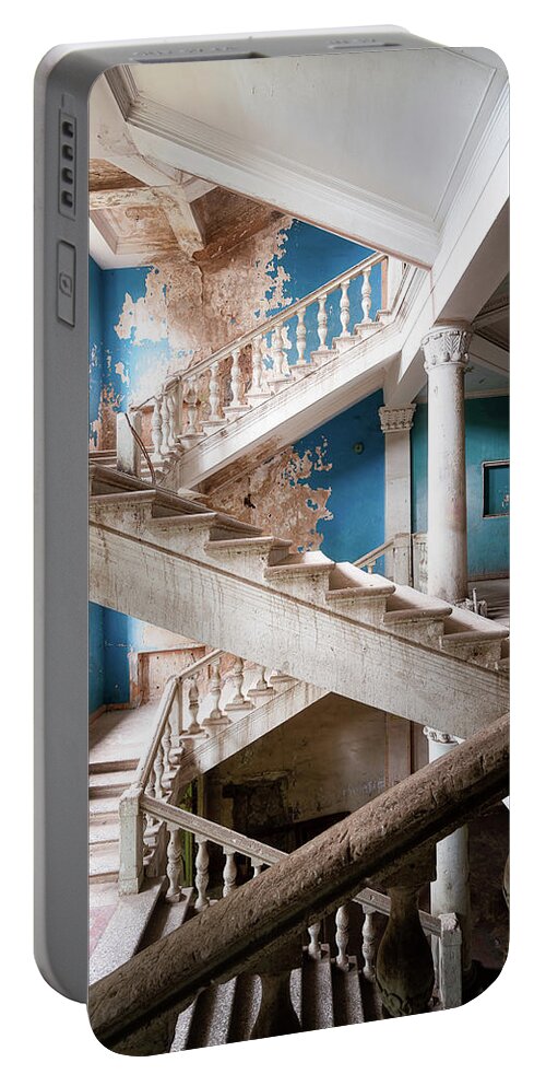 Abandoned Portable Battery Charger featuring the photograph Abandoned Blue Staircase #1 by Roman Robroek