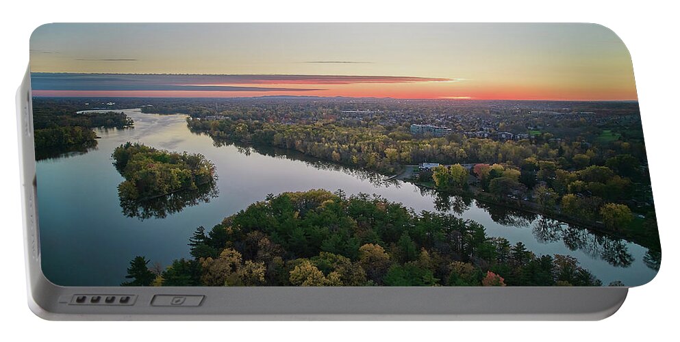 Drone Portable Battery Charger featuring the photograph Areal Sunset on the MilleIles river by Carl Marceau