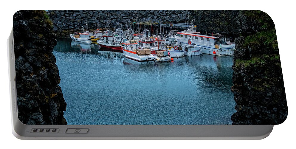 Iceland Portable Battery Charger featuring the photograph Arnarstapi Fishing Boats #1 by Tom Singleton
