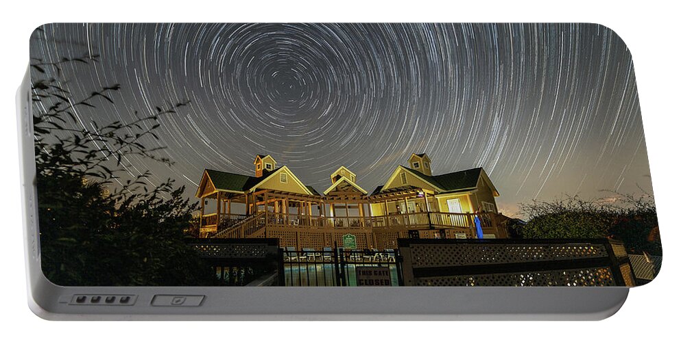 Beachclub Portable Battery Charger featuring the photograph Beach Club Star Trails #1 by Nick Noble