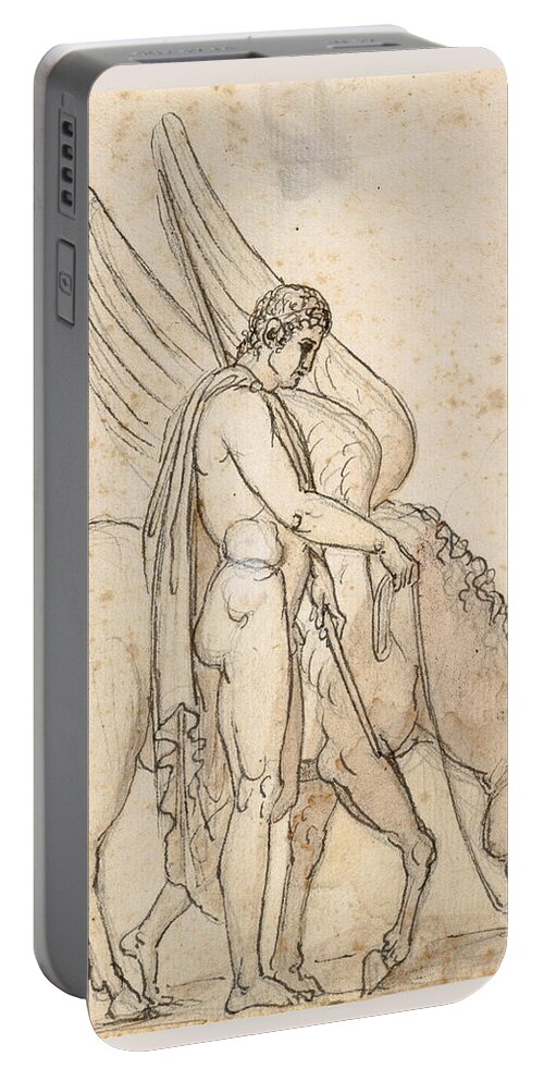 Bertel Thorvaldsen Portable Battery Charger featuring the drawing Bellerophon and Pegasus by Bertel Thorvaldsen