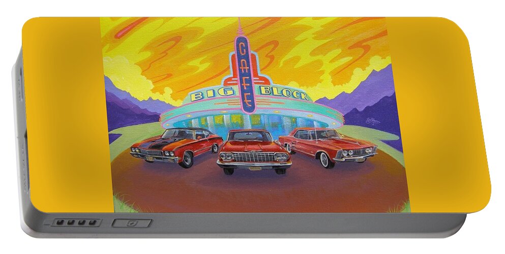 Super Charged Portable Battery Charger featuring the painting Big block cafe #1 by Alan Johnson