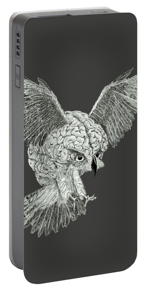 Bird Brain Portable Battery Charger featuring the drawing Bird Brain #1 by Jenny Armitage