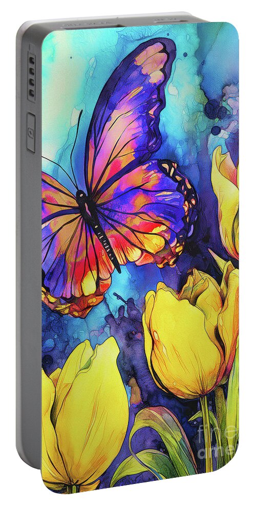 Butterfly Portable Battery Charger featuring the painting Blue Butterfly Bliss #2 by Tina LeCour
