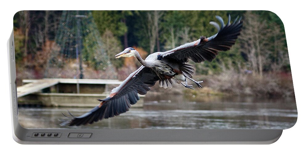Nature Portable Battery Charger featuring the photograph Blue Heron in Flight #1 by Cameron Wood