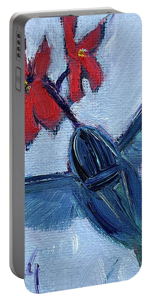 Hummingbird Portable Battery Charger featuring the painting Blue Hummingbird by Roxy Rich