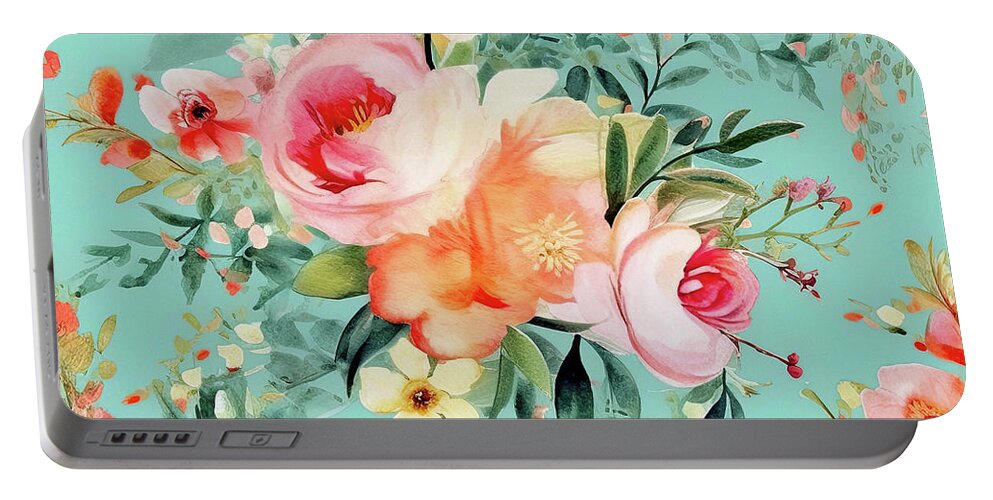 Botanical Portable Battery Charger featuring the painting Boho Botanical Roses by Tina LeCour