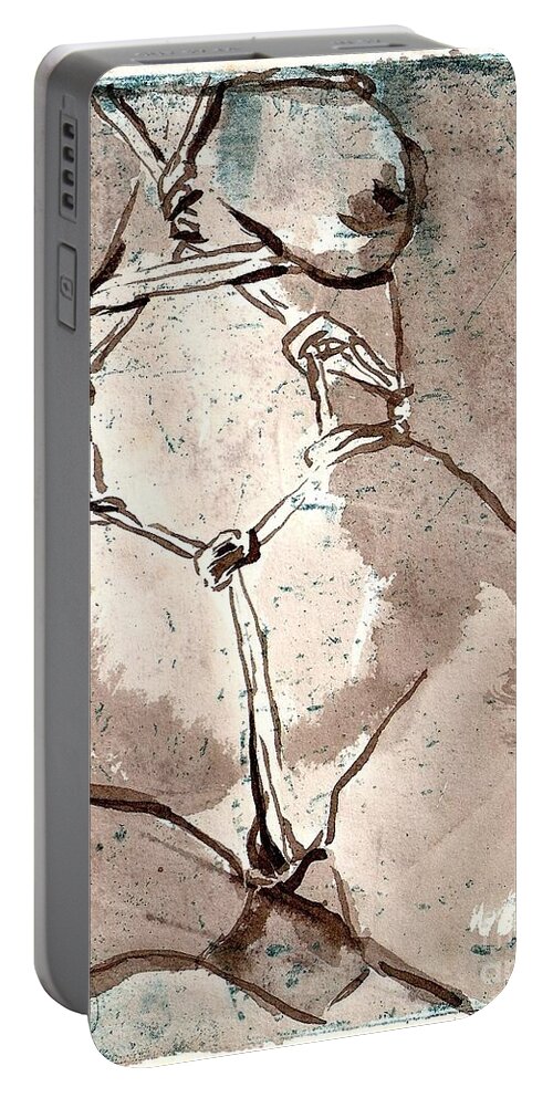 Nude Portable Battery Charger featuring the drawing Bound by M Bellavia