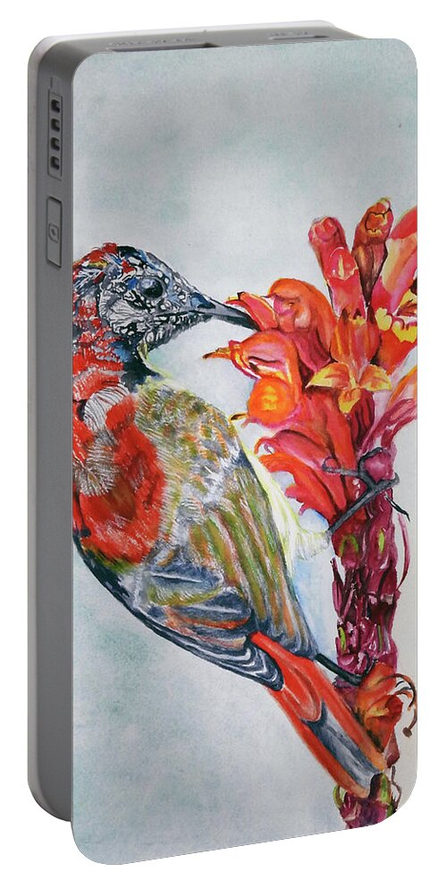 Redtail Firebird Portable Battery Charger featuring the painting Breakfast #1 by Barbara F Johnson
