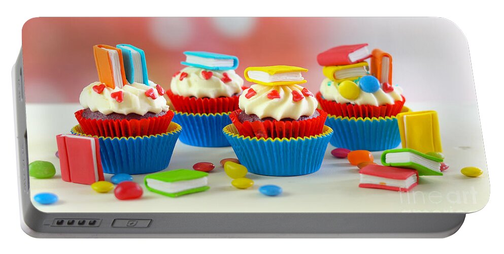 Back To School Portable Battery Charger featuring the photograph Bright colorful Back to School theme cupcakes. #1 by Milleflore Images