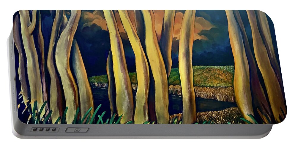 Orange Portable Battery Charger featuring the painting By The Lake #1 by Franci Hepburn