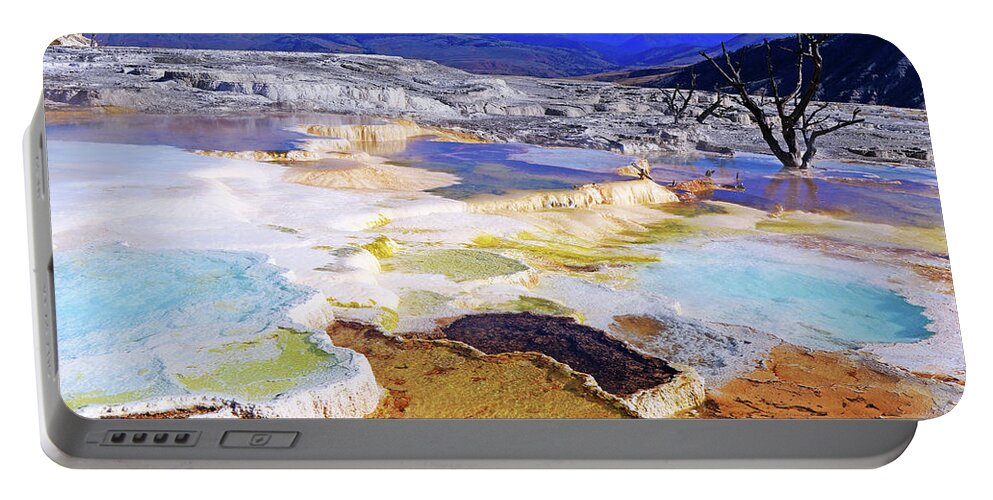 Canary Spring Portable Battery Charger featuring the photograph Canary Spring in Yellowstone #1 by Shixing Wen