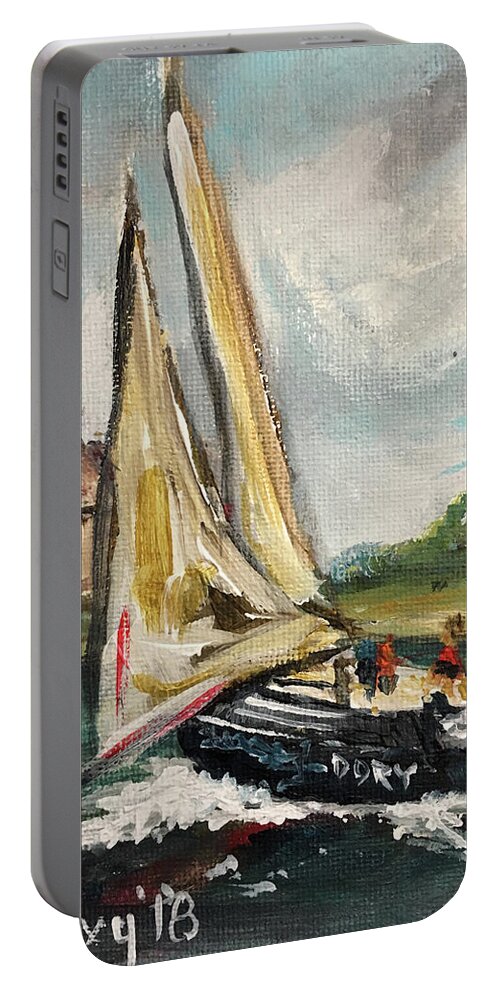 Cape Cod Portable Battery Charger featuring the painting Cape Sailing by Roxy Rich