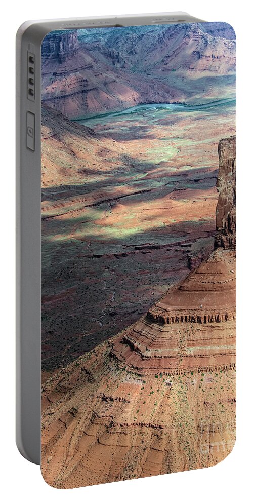 Castleton Tower Portable Battery Charger featuring the photograph Castleton Tower in Castle Valley Utah Aerial by David Oppenheimer