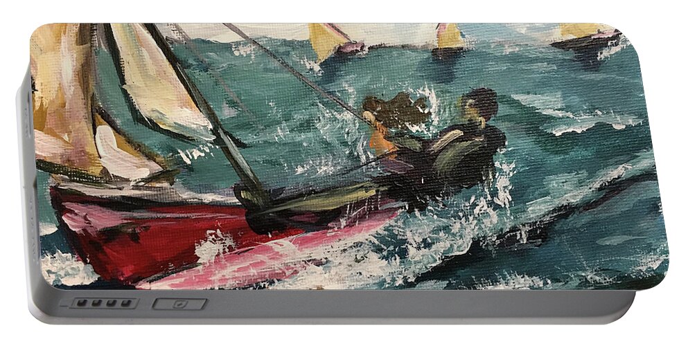 Catamaran Portable Battery Charger featuring the painting Cat Sailing #1 by Roxy Rich