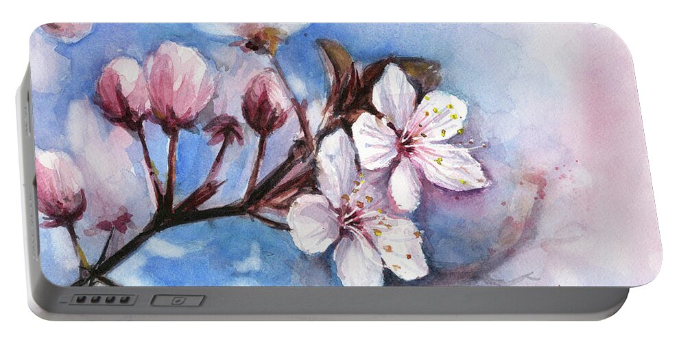 Watercolor Portable Battery Charger featuring the painting Cherry Blossoms #1 by Olga Shvartsur