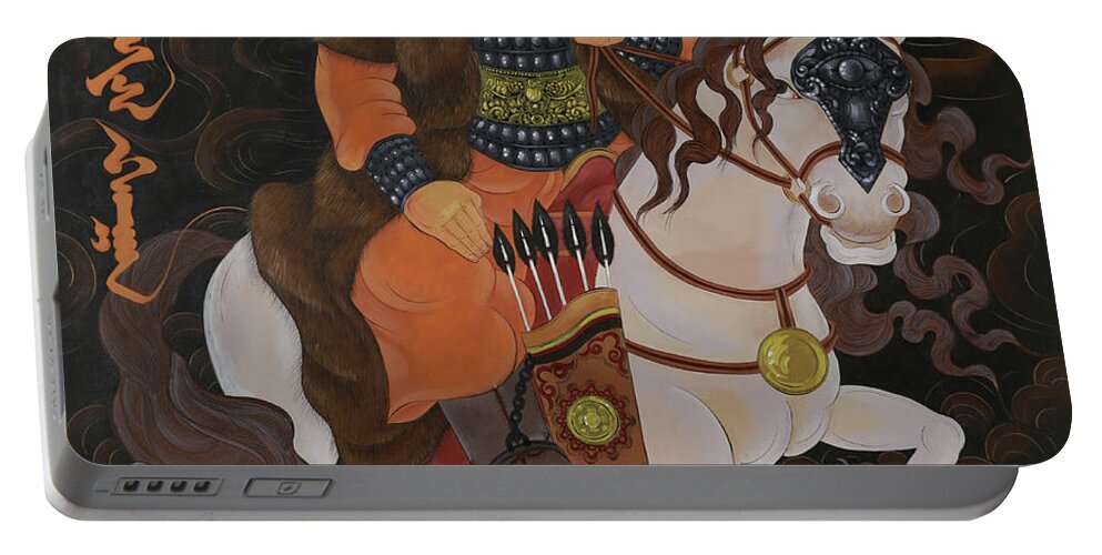 Genggis Khan Portable Battery Charger featuring the painting Chinggis Khaan by Solongo Chuluuntsetseg