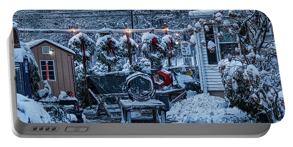 Snow Portable Battery Charger featuring the photograph Chrstmas Tree Lot #1 by Scott Hufford