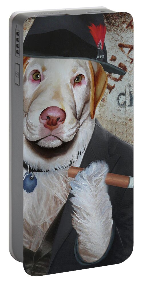 Cigar Portable Battery Charger featuring the painting Cigar Dallas Dog by Vic Ritchey