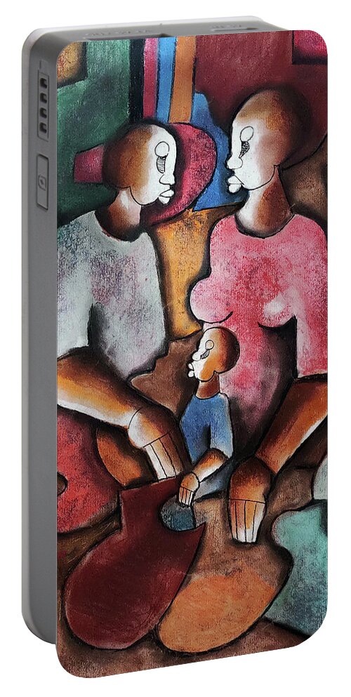 African Art Portable Battery Charger featuring the painting Circle of Love by Peter Sibeko 1940-2013