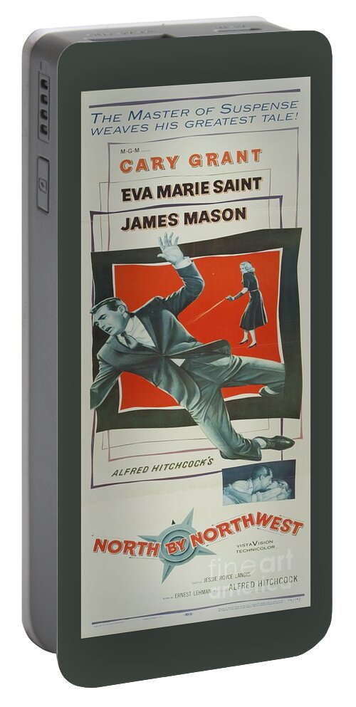 North Portable Battery Charger featuring the mixed media Classic Movie Poster - North by Northwest #1 by Esoterica Art Agency
