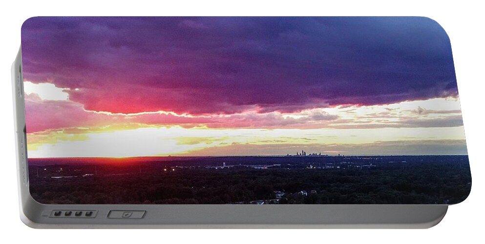  Portable Battery Charger featuring the photograph Cleveland Sunset - Drone by Brad Nellis