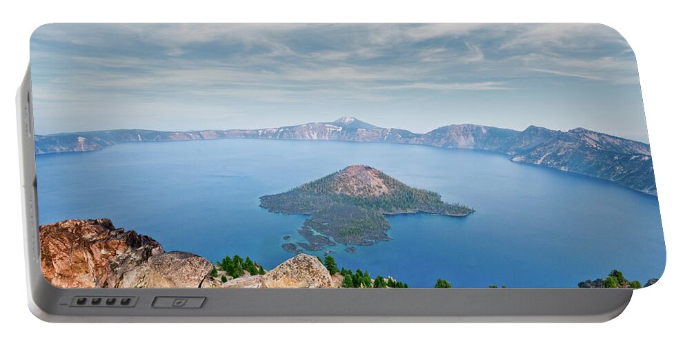 Aerial View Portable Battery Charger featuring the photograph Crater Lake in the Evening by Jeff Goulden
