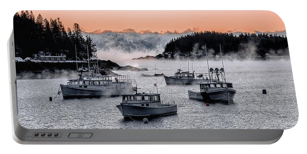Sea Smoke Portable Battery Charger featuring the photograph Cutler Harbor Sea Smoke 1 #1 by Marty Saccone