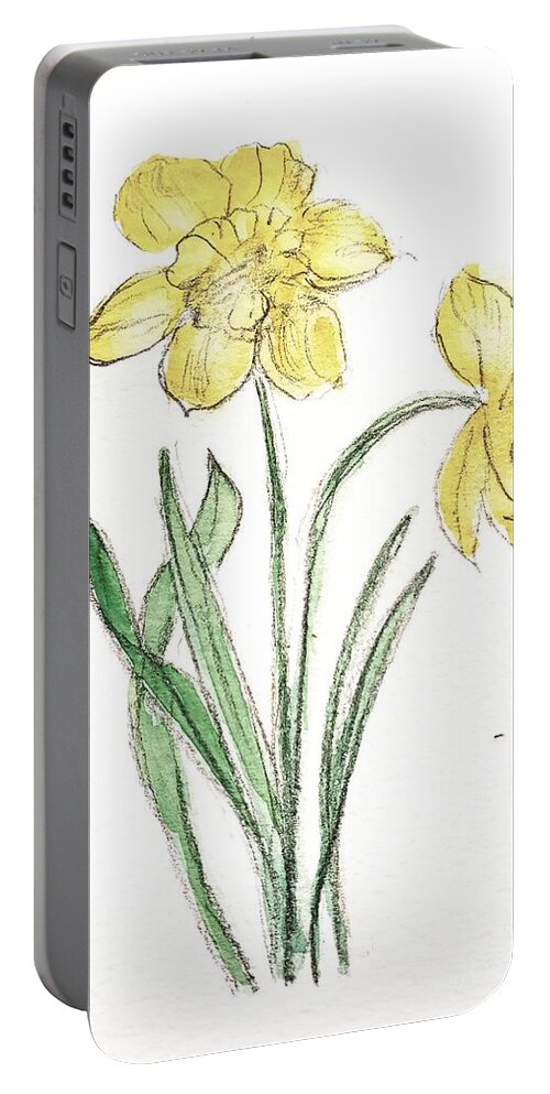 Yellow Flowers Portable Battery Charger featuring the painting Daffodils #1 by Margaret Welsh Willowsilk