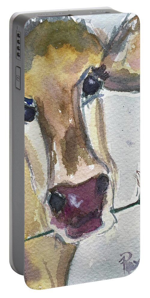 Cow Portable Battery Charger featuring the painting Daisy #2 by Roxy Rich