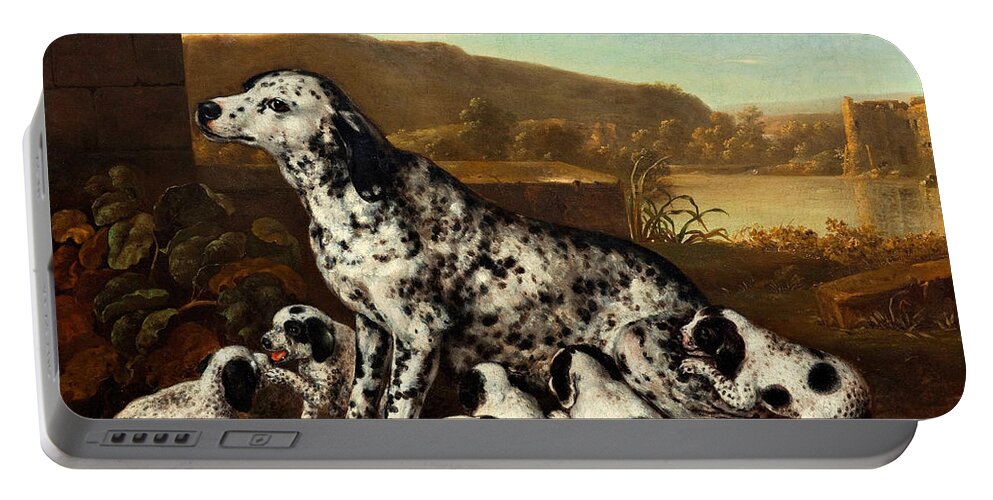 Pieter Van Der Hulst Portable Battery Charger featuring the painting Dalmatian dog with puppies #2 by Pieter van der Hulst