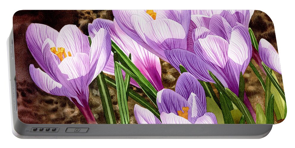 Crocus Portable Battery Charger featuring the painting Early Spring by Espero Art