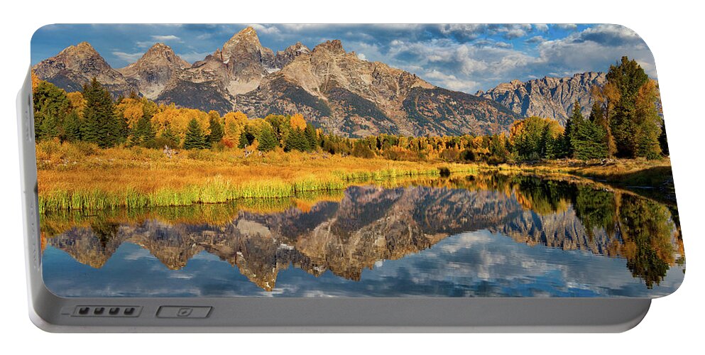 Grand Teton National Park Portable Battery Charger featuring the photograph Fall Reflections in the Tetons by Darren White
