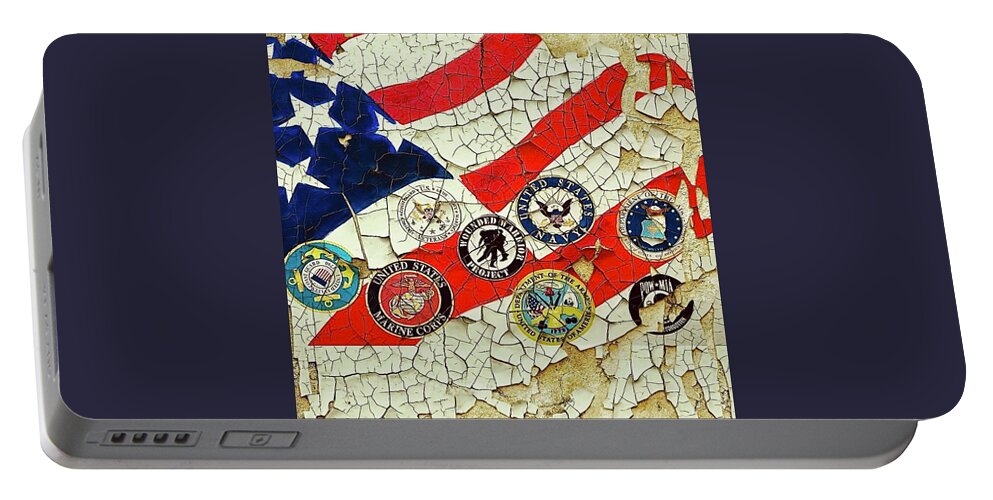  Portable Battery Charger featuring the mixed media Flag by Angie ONeal