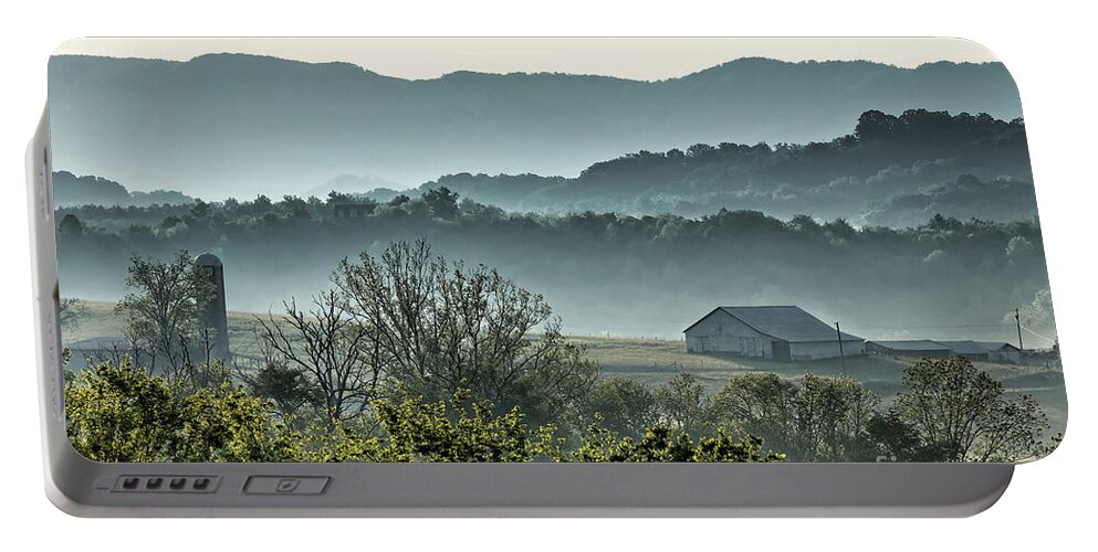 Farm Portable Battery Charger featuring the photograph Fog on the Farm #1 by Nicki McManus
