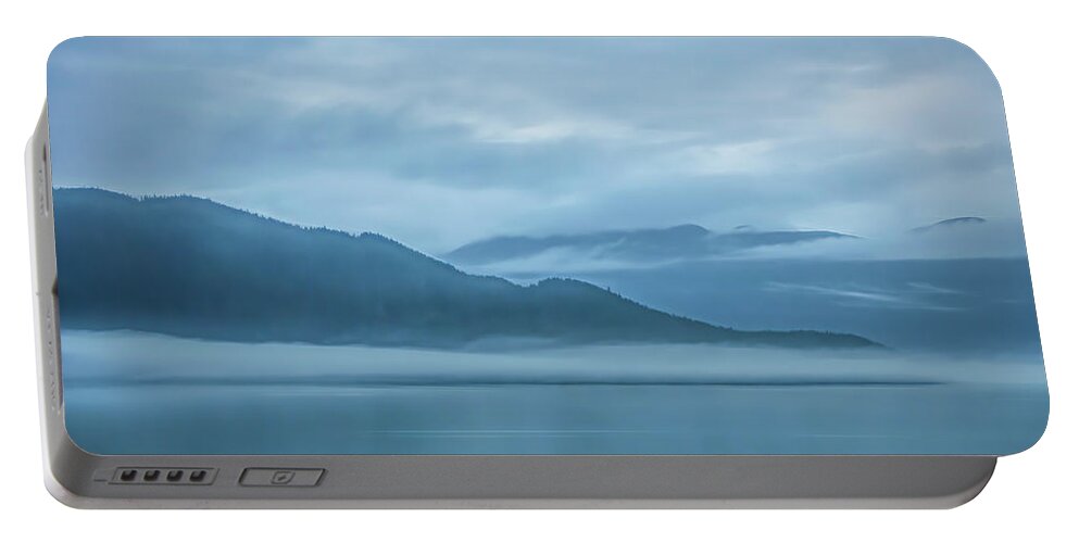 Alaska Portable Battery Charger featuring the photograph Foggy Morning in Juneau by Marcy Wielfaert