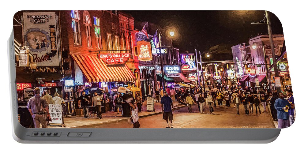 Beale Street Portable Battery Charger featuring the digital art Friday Night on Beale by Liz Leyden