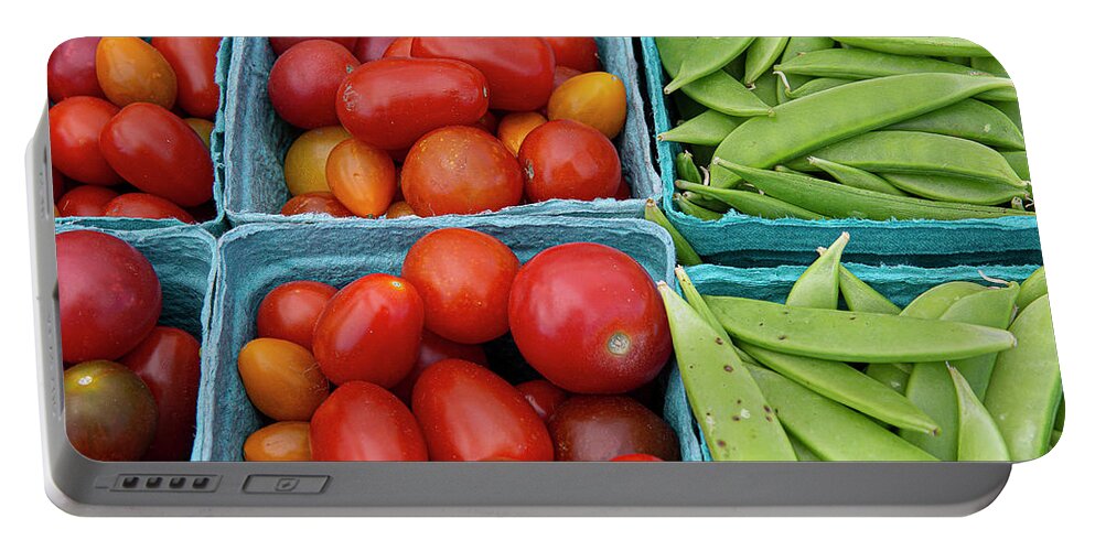 Fruits And Vegetables Farmers Market Peas Tomatoes Red Green Portable Battery Charger featuring the photograph Fruits and Vegetables at the Farmers Market #1 by David Morehead