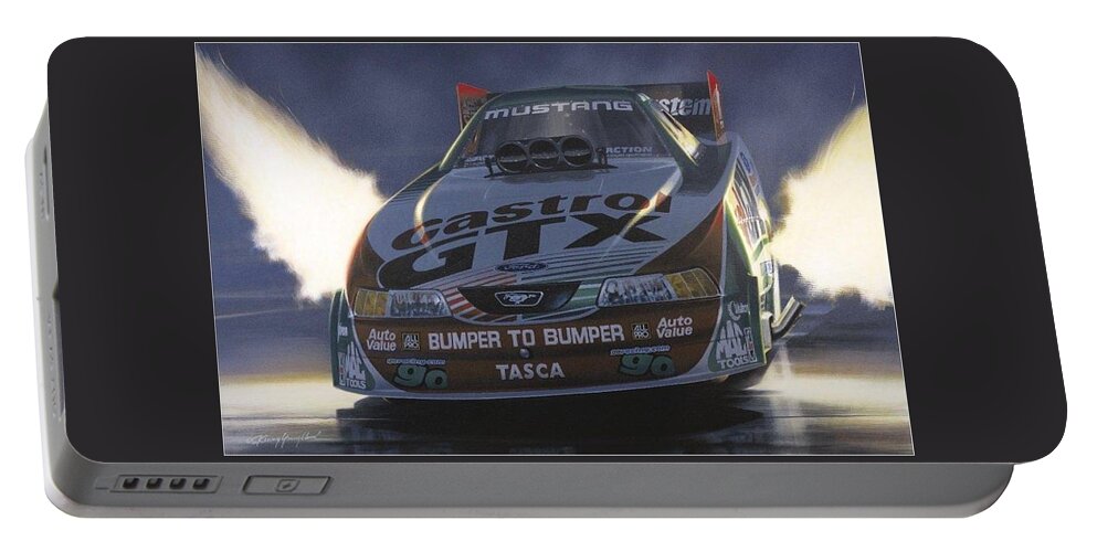 John Force Funny Car Nhra Kenny Youngblood Portable Battery Charger featuring the painting Full Force #1 by Kenny Youngblood