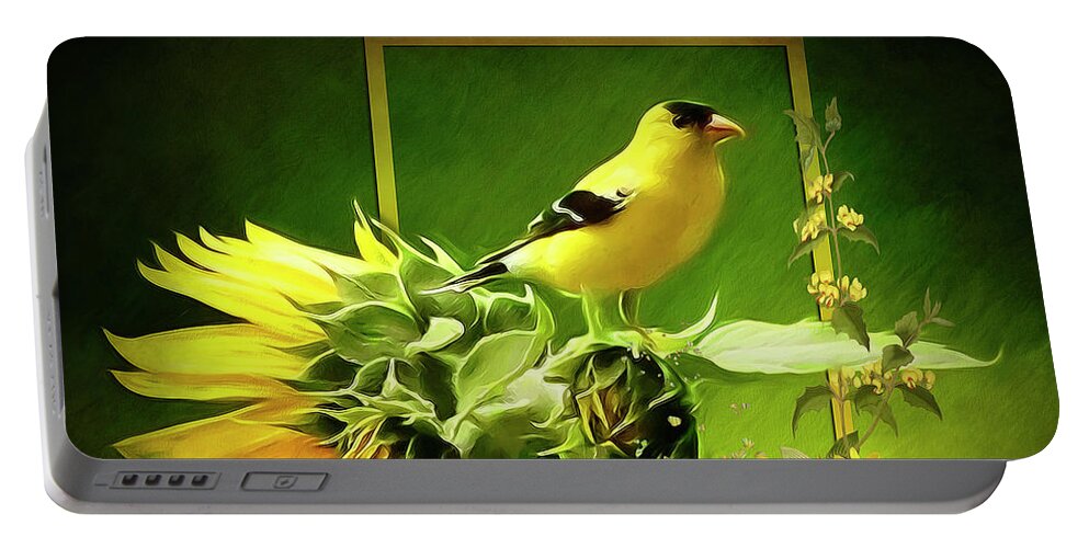 Goldfinch Portable Battery Charger featuring the digital art Goldfinch by Maggy Pease