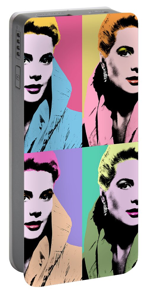 Grace Kelly Portable Battery Charger featuring the mixed media Grace Kelly pop art #1 by Movie World Posters
