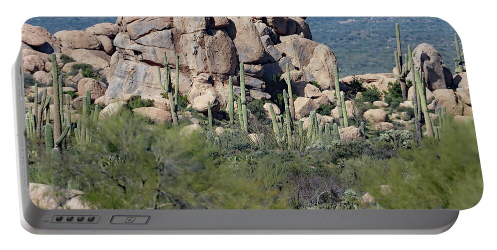 Granite Boulders And Saguaros Portable Battery Charger featuring the digital art Granite Boulders and Saguaros #1 by Tom Janca