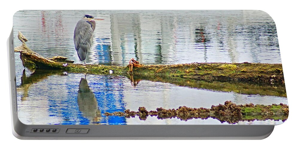 Harbor Portable Battery Charger featuring the photograph Great Blue Heron #1 by Bill TALICH