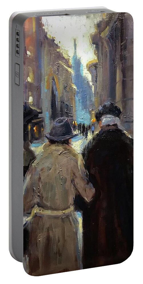 Couple Portable Battery Charger featuring the painting Growing Old Together by Ashlee Trcka